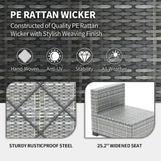 Acekool 7 Piece Patio Set Rattan Outdoor Sofa with Cushions PE Wicker Sectional Couch and Table for Balcony Garden Porch Conversation image {2}