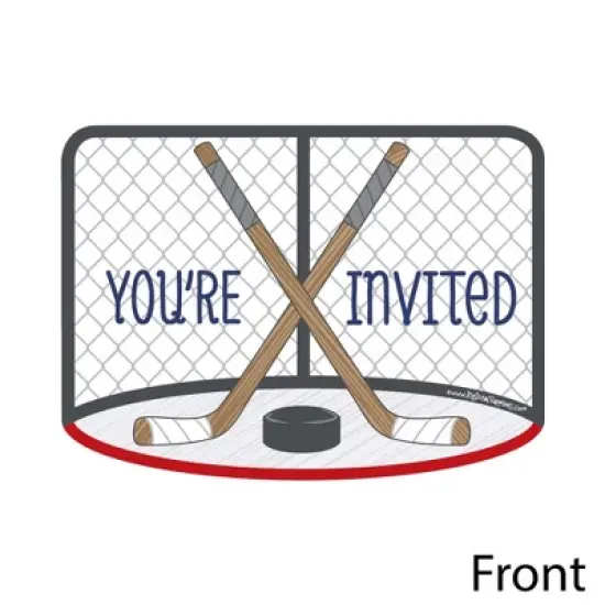 Big Dot of Happiness Shoots and Scores - Hockey - Shaped Fill-in Invites - Baby Shower or Birthday Party Invites Cards with Envelopes - Set of 12 image {1}