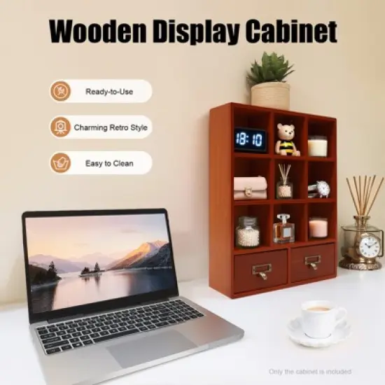 YIYIBYUS Wooden Storage Box Display Shelves with 2 Drawers Vintage Wooden Cabinet image {3}