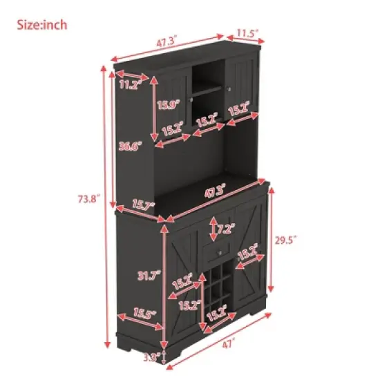 KTMBDW 74" Pantry Cabinet, Tall Kitchen Pantry Storage Cabinet with Microwave Stand, Kitchen Hutch with Storage Drawers for Dining Room image {6}