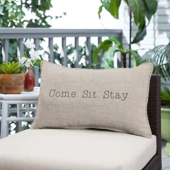 Indoor/Outdoor Come. Sit. Stay. Embroidered Lumbar Throw Pillow - Sorra Home image {4}