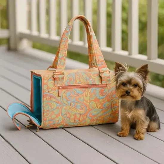 C&F Home Carrera 100% Cotton Quilted Paisley Travel Tote Small Pet Carrier Bag, 9.5" x 14" image {3}