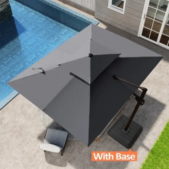 Pellebant 9X10.5FT Double Top Cantilever Umbrella Outdoor 360 Rotation 6 Heights Adjustable Offset Umbrella with Metal Pole and Base image {9}