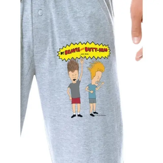 MTV Mens' Beavis and Butt-Head Characters Logo TV Show Sleep Pajama Pants Grey image {1}