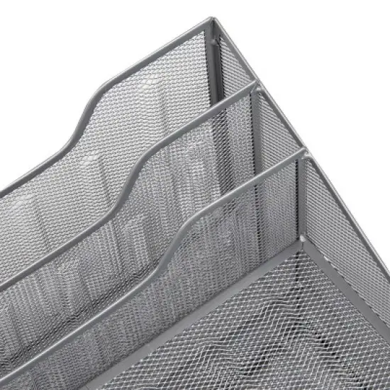 Mind Reader Desktop Organizer, Vertical File Holder, Paper Trays, Office, Metal Mesh, 12.5"L x 11.5"W x 9.5"H, Silver image {2}