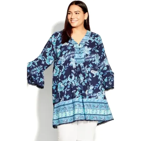 Women's Plus Size  Aurora Border Tunic - navy | AVENUE image {3}