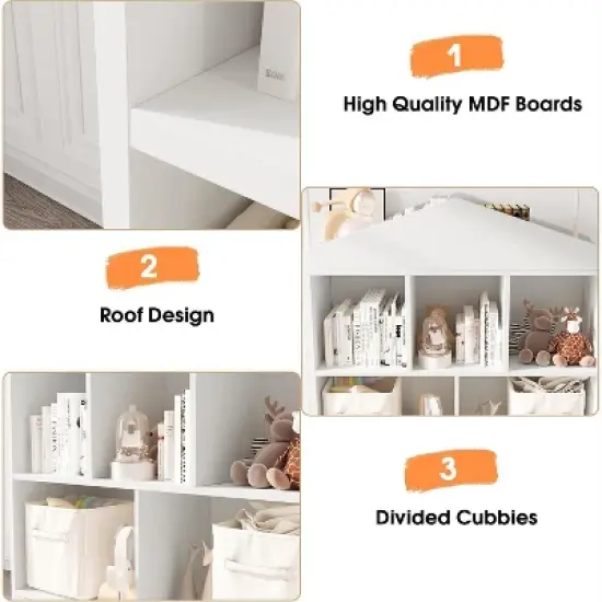 Acekool Kids Roof Bookshelf, 5-Cube Storage Organizer with Roof Shelf, Modern Bookcase for Playroom Bedroom Classroom, 35 x 35 x 12 Inch image {5}