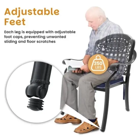 7-Piece Patio Dining Set: Cast Aluminum Furniture,Black with Comfy Blue Cushions & Umbrella Hole - Perfect for Garden Parties, BBQ image {10}