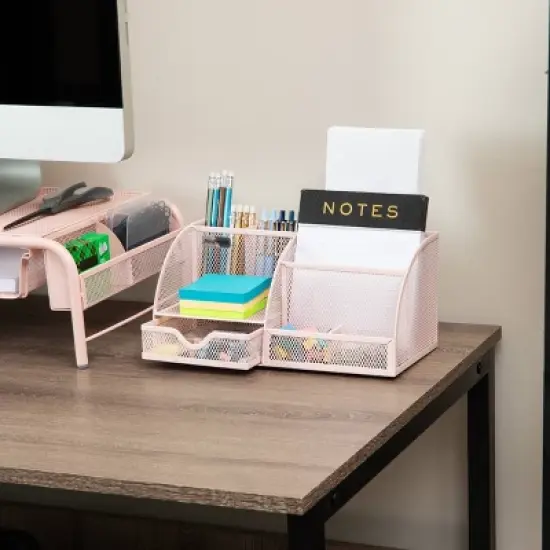 Mind Reader Desktop Organizer Metal Mesh Pink image {5}