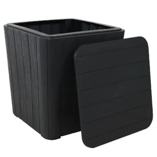 Sunnydaze Faux Wood Design Outdoor Side Table with Storage - 11.5-Gal. - Phantom Gray image {6}