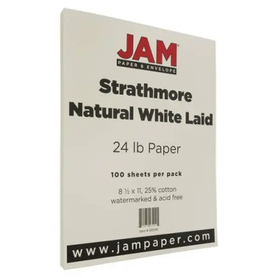JAM Paper Strathmore 24lb Paper - 8.5 x 11 - Natural White Laid - 100 Sheets: Resume, Off White, Uncoated Stationery image {3}