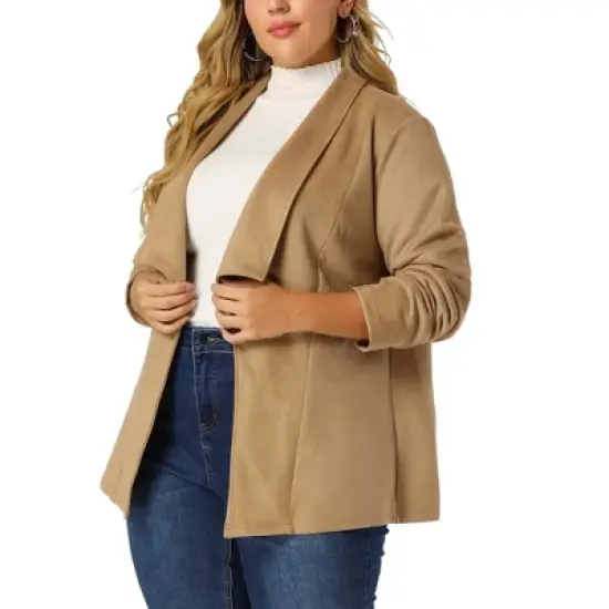Agnes Orinda Women's Plus Size Jacket Drop Shoulder Moto Stretch Long Sleeves Drape Suede Cardigans image {6}