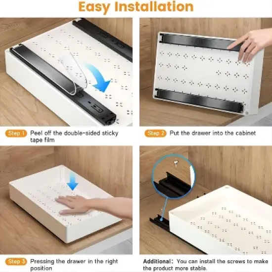 Pull Out Cabinet Organiser, Slide Out Drawer for Kitchen Cupboard, Roll-Out Extendable Sliding Drawer, No Need Drill and Nailing image {4}