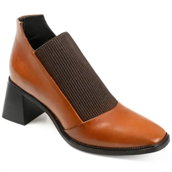 Journee Signature Womens Genuine Leather Stylla Square Toe Stacked Ankle Booties image {10}