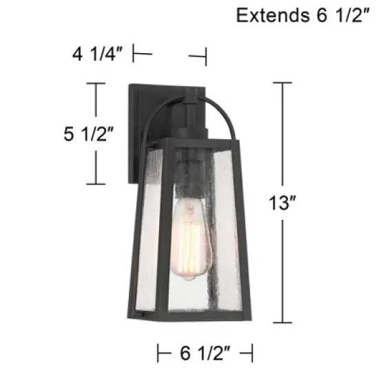 Possini Euro Design Woodley 13" High Modern Outdoor Wall Light Fixture Mount Porch House Set of 2 Weatherproof Sand Black Aluminum Seeded Glass Shade image {3}