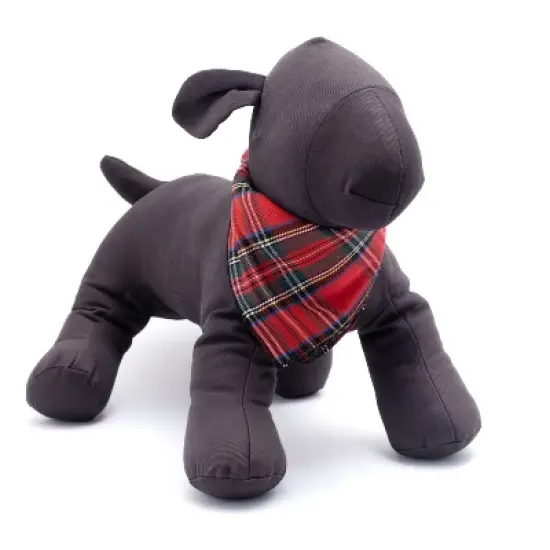 The Worthy Dog Red Black Multicolored Plaid Classic Square Tie-On Bandana image {2}