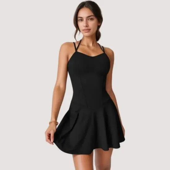 Anna-Kaci Active Women's Strappy Athletic Dress with Built-In Shorts and Side Pocket Supportive Fit Stretch Fabric image {1}