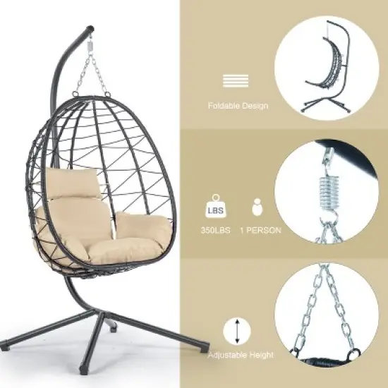 Egg Chair with Stand Indoor Outdoor Swing Chair Patio Wicker Hanging Egg Chair Hanging Basket Chair Hammock Chair with Stand for Bedroom Room Balcony image {6}