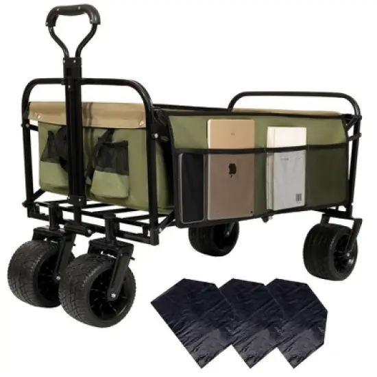 CAVINAS 440lbs Heavy-Duty Folding Wagon Cart,Premium Wagon with Strapping System & Waterproof Liners,Shopping Cart for Camping,Sports image {6}