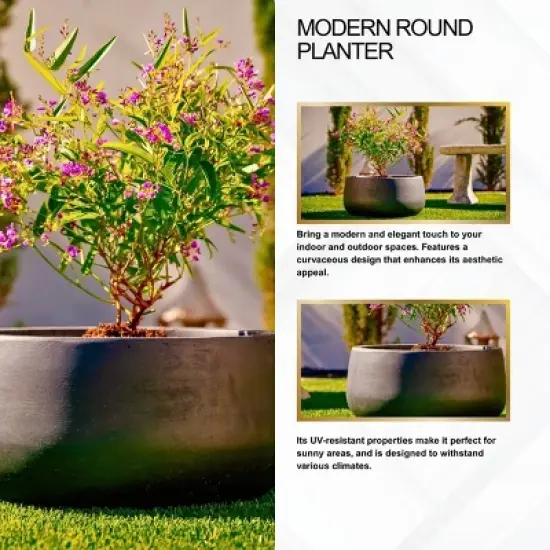 Rosemead Home & Garden, Inc. Concrete Outdoor Curvaceous Design Planter Pot Black 16"x16" image {5}