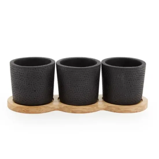 Farmlyn Creek 4 Piece Set Round Black Cement Planter Indoor Outdoor with Modern Wood Base, 8.8 x 3.15 x 2.67 in image {6}