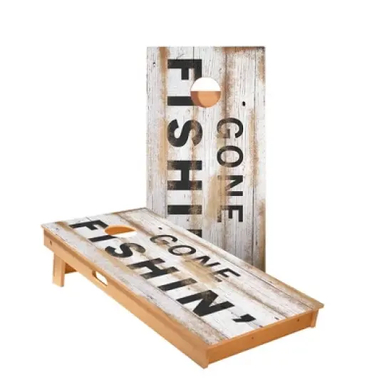 Skips Garage Distressed Wood Gone Fishin Cornhole Boards - ACA Star Series image {1}
