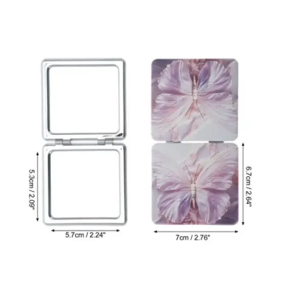 Unique Bargains Portable Retro Butterfly Makeup Mirror Purple Pink 1 Pc image {1}
