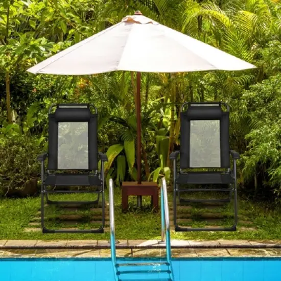 Costway 4PC Folding Chairs Adjustable Reclining Chairs with Headrest Patio Garden Black/Grey image {8}