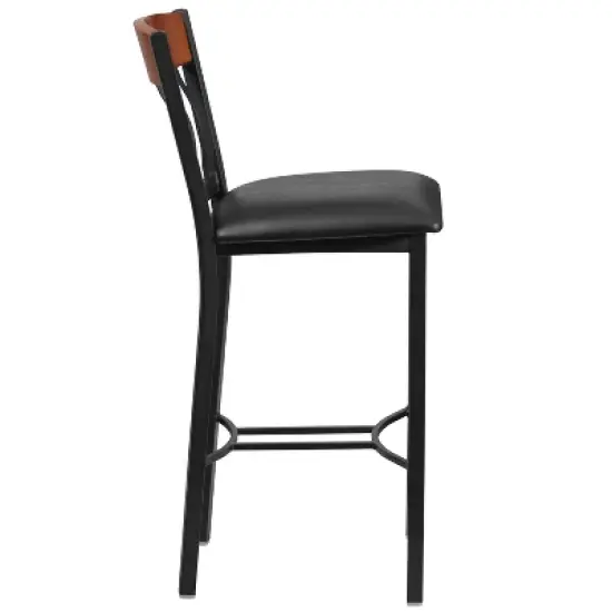 Flash Furniture Vertical Back Metal and Wood Restaurant Barstool with Vinyl Seat image {3}