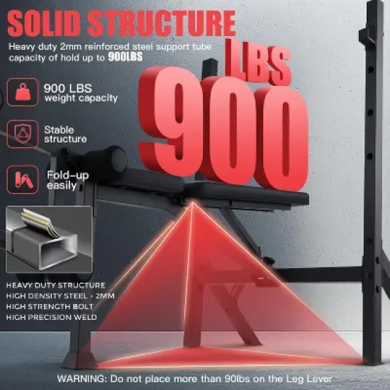 OPPSDECOR 900LBS Fold Weight Bench Set with Squat Rack Adjustable Workout Press Bench with Leg Extension & Leg Curl, Incline Decline Flat for Home Gym image {3}