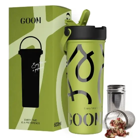 20 oz Spill Proof Tumbler with Top Handle, Straw & Tea Strainer - 6-Layer Insulated Cup-Green image {6}