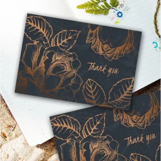 50ct Black Copper Flower Thank Card Pack image {2}