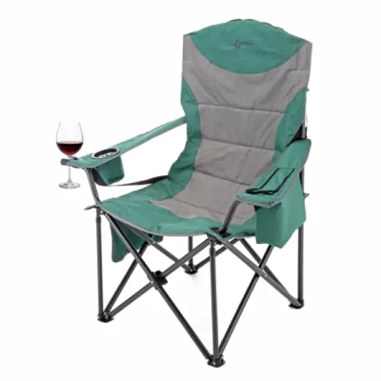 Arrowhead Outdoor XXL Folding Padded Camping Chair w/Cup & Wine Holder, Armrest Cooler, Support up to 600 lbs (Forest Green) image {6}