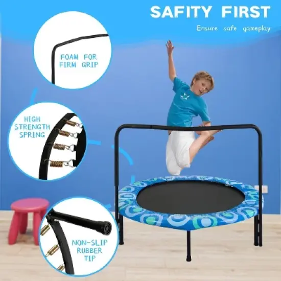 BestParts Kids Trampoline with Safety Handle, Foldable Mini Indoor/Outdoor Bouncer - Ages 3-7 image {1}