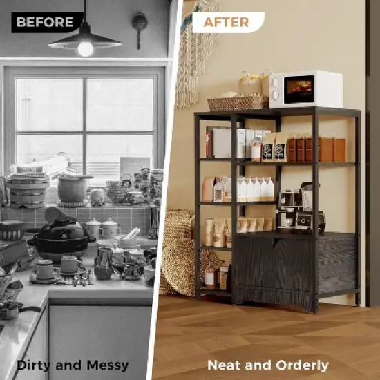 Kitchen Baker Rack, Industrial Kitchen Storage Rack with Power Outlet, Freestanding Microwave Oven Stand, Coffee Bar Table for Dining Room image {3}