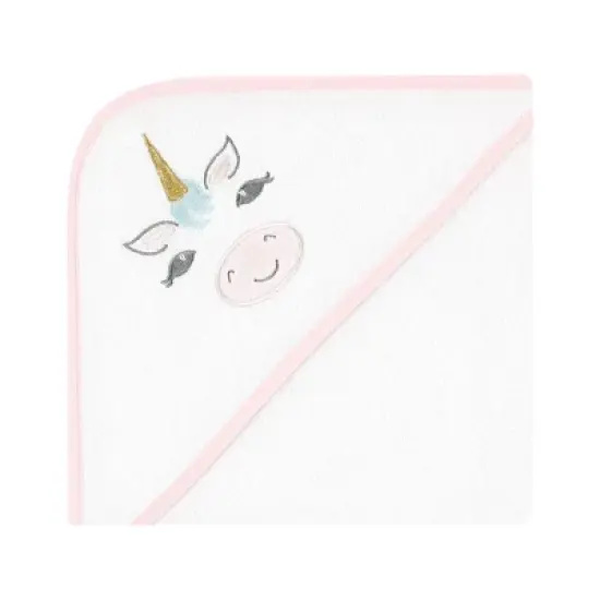 Hudson Baby Infant Girl Animal Hooded Towel 3pk and 15 Washcloths, Unicorn, One Size image {4}