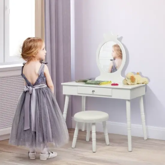 Costway Kids Vanity Makeup Table & Chair Set Make Up Stool Play Set for Children image {2}