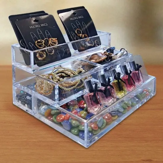 Azar Displays Deluxe 5 Piece Clear Acrylic Tray Set, Two Narrow Rectangle, Two Square and One Large Rectangle Tray image {6}