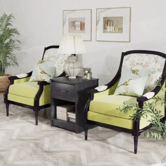 Costway 2PCS Nightstand with Drawer Storage Shelf Wooden End Side Table Bedroom Brown / Black / Natiral image {2}