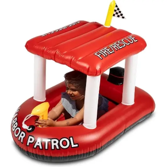 Zone Tech Inflatable Pool Boat Floats for Kids - Toddler Fire Rescue Harbor Patrol Inflatable Boat Pool Float Ride On with Fun Water Toy Squirter image {8}