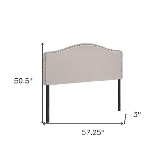 HomeRoots Beige Linen Blend Upholstered Arched Full Headboard With Nail Head Trim image {2}