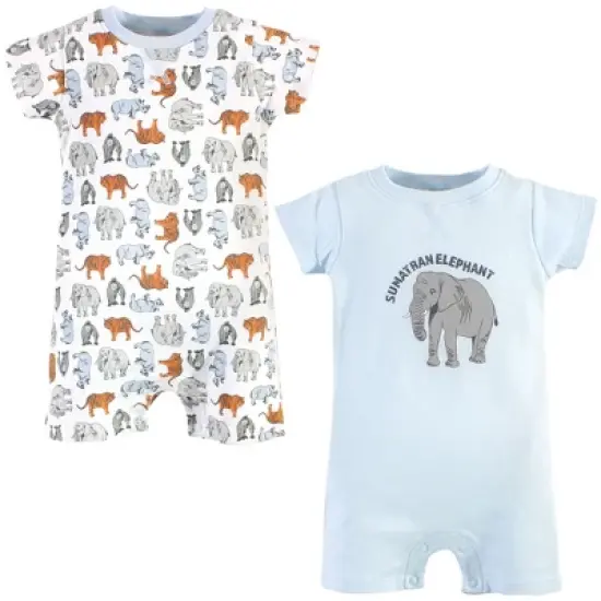 Touched by Nature Baby Organic Cotton Rompers 2pk, Endangered Elephant image {4}