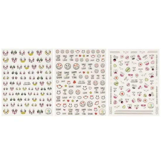 Wrapables 3 Sheets Facial Expressions Nail Art Emotion Nail Stickers image {1}