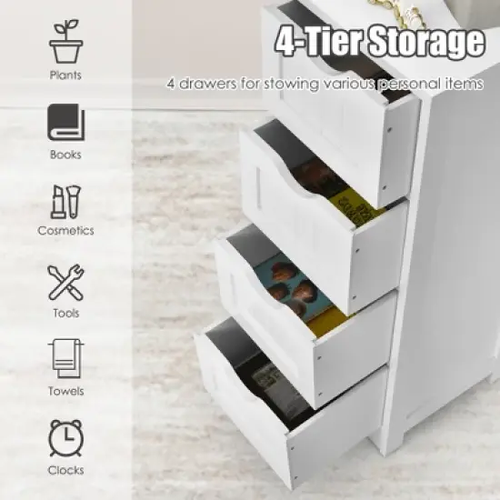 Costway White Floor Storage Cabinet Bathroom Organizer Free Standing 2/3/4 Drawers image {4}