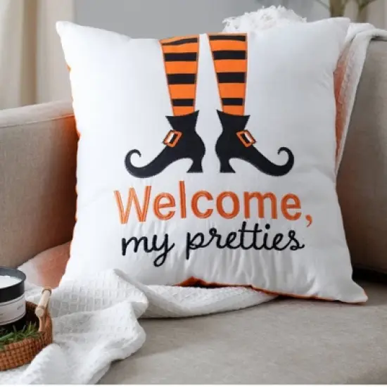 20"x20" Oversize Welcome Pretties Halloween Square Throw Pillow White - Lush D&eacute;cor image {3}
