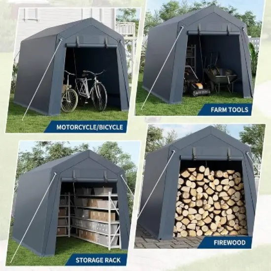 GustoWave 6x8 FT Portable Outdoor Storage Shed, UV-Resistant Carport for Motorcycle, Firewood image {3}