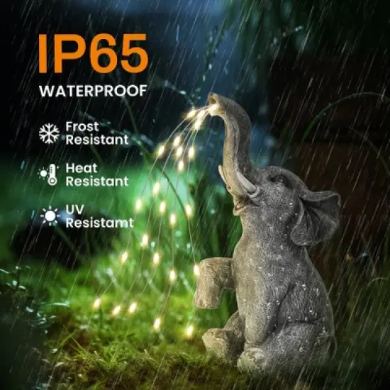 GIGALUMI Solar Watering Elephant Statue for Gift, Outdoor Garden Decor for Patio, Yard and Lawn, Constant Lights for Mom, Grandma & Wife image {3}