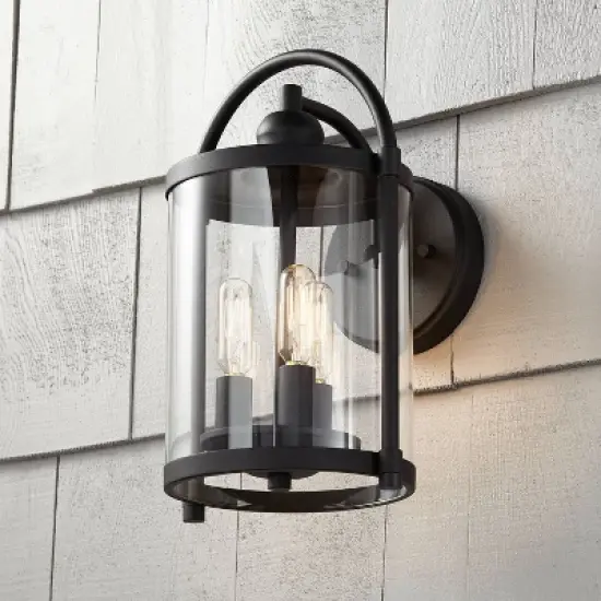 John Timberland Avani Modern Outdoor Wall Light Fixture Black Lantern 13" Clear Cylinder Glass for Post Exterior Barn Deck House Porch Yard Patio Home image {1}