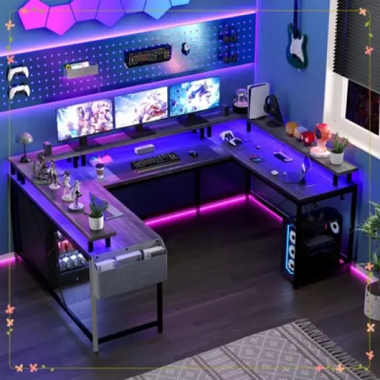 78" U-Shaped Gaming Desk - Reversible L-Shaped Computer Desk with Power Outlets image {10}