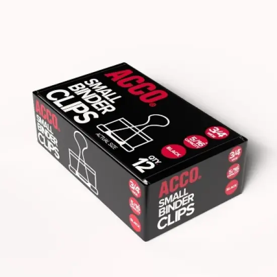 ACCO Small Binder Clips Steel Wire 5/16" Cap 3/4"w Black/Silver Dozen 72020 image {2}